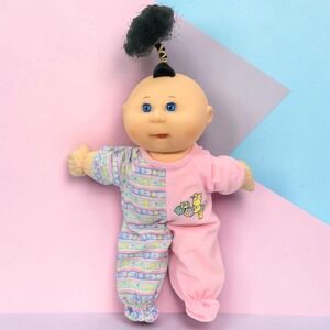 VTG 1995 Mattel Cabbage Patch Preemie Baby Doll 12" Topknot Black Hair Blue Eyes